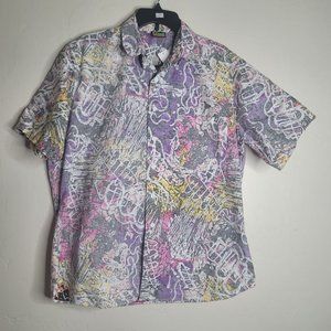 Vtg MAUI Trading Men's L Floral Reverse Print Button Cotton Hawaiian Shirt Aloha